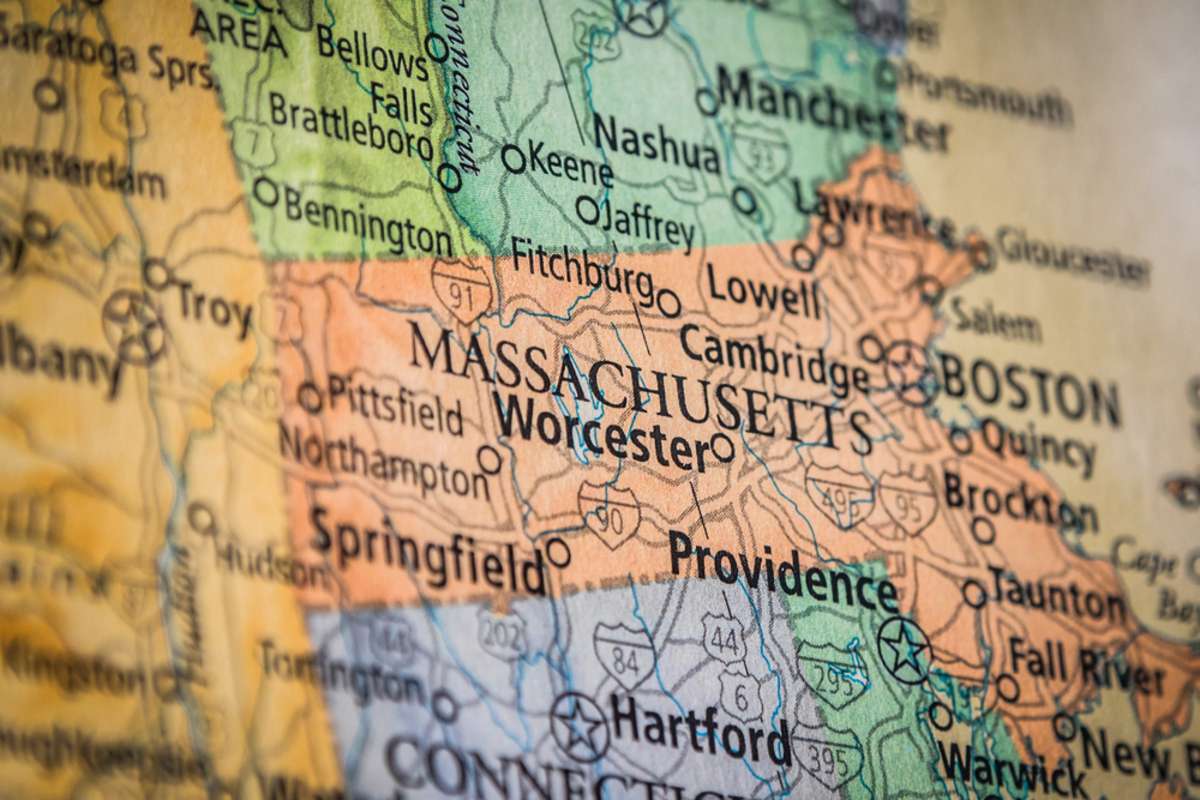 Closeup Selective Focus Of Massachusetts State On A Geographical And Political State Map